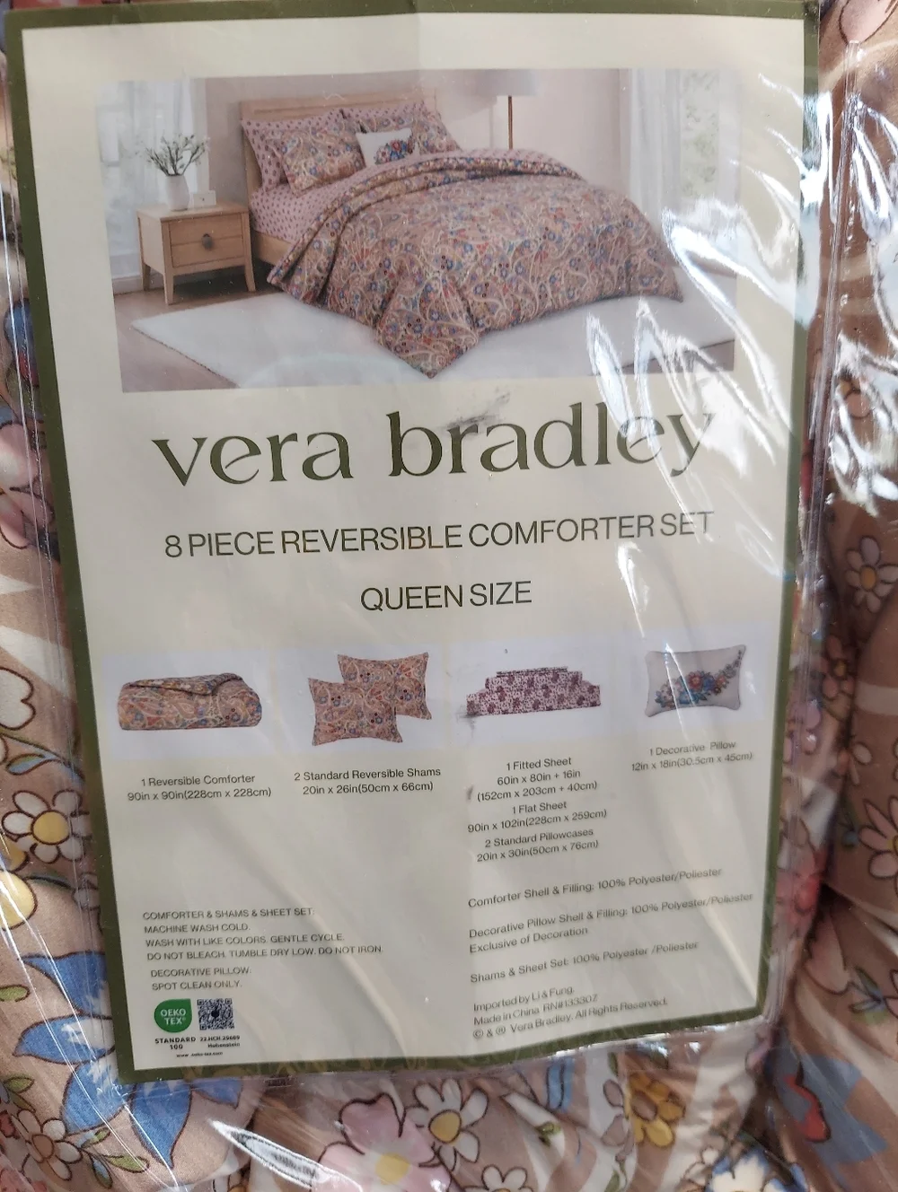 Vera Bradley Multicolor Floral Reversible Queen Comforter Set -8 pieces